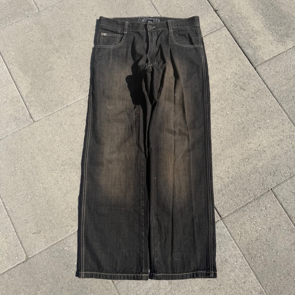 Southpole Mens Baggy Jeans Faded Black White Stitch Y2K Streetwear Size 32
